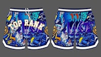 a pair of basketball shorts with the words top rank on them