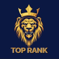 a lion head with the words top rank on it