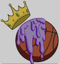 a basketball with purple icing and a crown on it